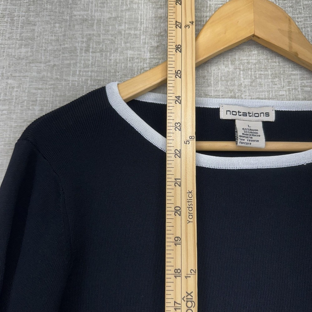Notations Top Womens Large Black Stripe Ruffle Hem 3/4 Sleeve‎ Knit - Picture 9 of 9